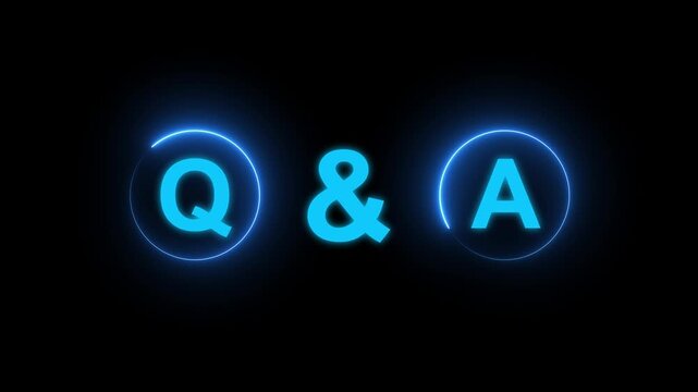 Neon Q and A question and answer icon animation session on black background. Question and Answer the letters Q and A. Question and Answer icon animation. questions and answers concept Q and A