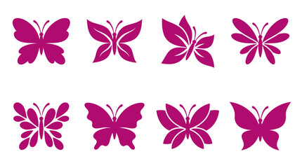 Fototapeta premium Magenta butterfly silhouettes in various artistic wing shapes.
