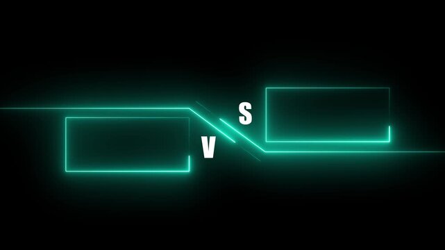 Neon glowing versus screen background with two competition frames and VS text for gaming battle or sports comparison.
