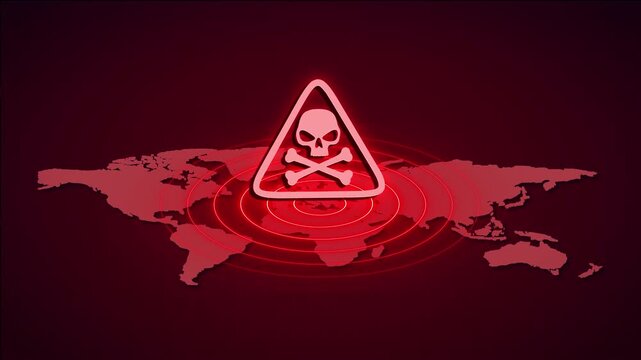 World map with danger sign popping up