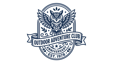 Fototapeta premium Vintage style owl emblem for an outdoor adventure club badge design.