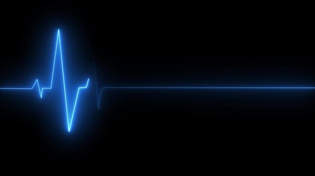 Medical concept of a heartbeat waveform fading to a flatline on a dark background representing.neon heart cardiogram animation on black background. heartbeat and pulse.Neon glowing Heartbeat line. HD