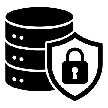 Data Protection Icon with Secure Database Server and Shield Padlock for Cybersecurity and Privacy Compliance
