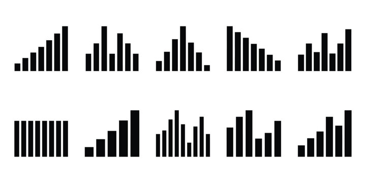 Vertical bar graph collection black vector illustration on a white background column chart data visualization