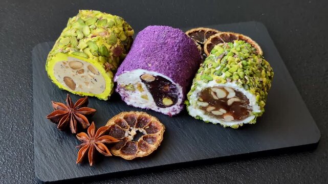 Turkish delight or lokum is a traditional Eastern sweet made with nuts. Turkish delight, lokum