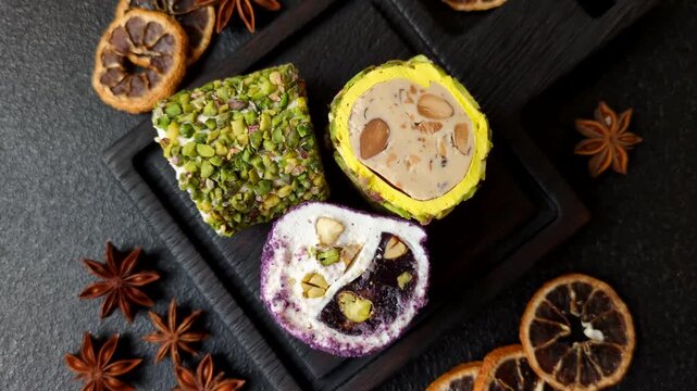 Turkish delight or lokum is a traditional Eastern sweet made with nuts. Turkish delight, lokum