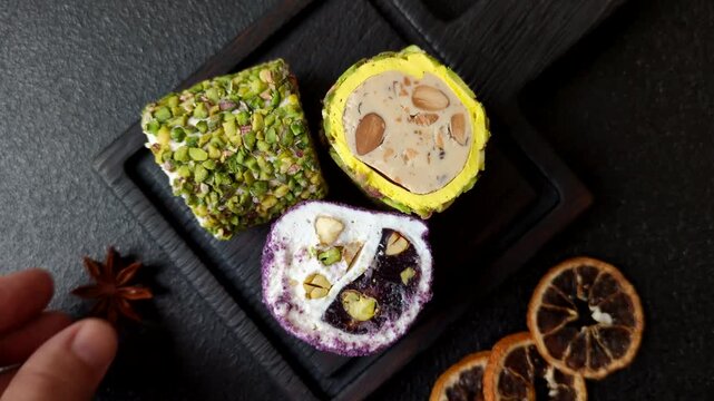 Turkish delight or lokum is a traditional Eastern sweet made with nuts. Turkish delight, lokum