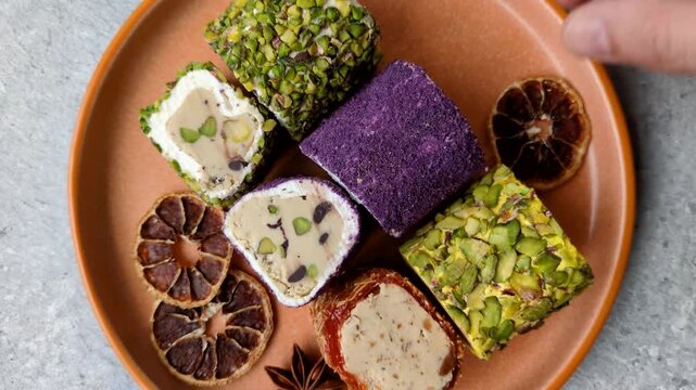 Turkish delight or lokum is a traditional Eastern sweet made with nuts. Turkish delight, lokum