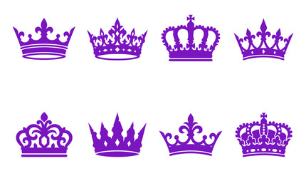 Purple royal crown and tiara icons. © Yuni