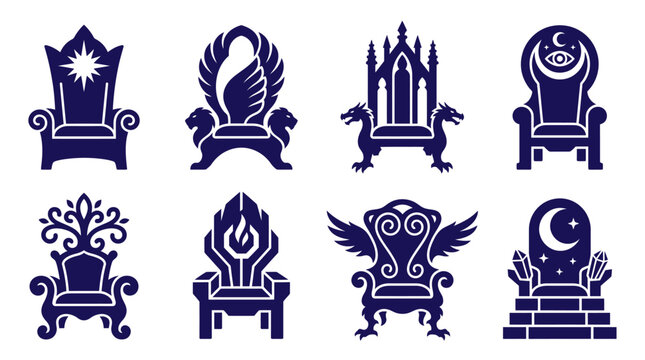 Dark purple ornate fantasy throne chair icons.