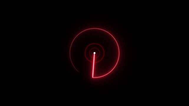 Glowing neon radar screen technology with radio wave signal animation. Military target navigation interface system.