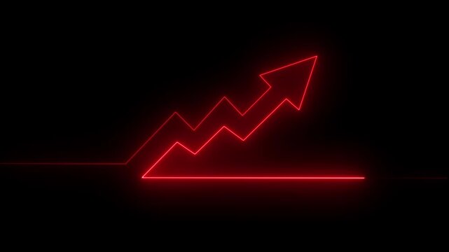 Abstract neon arrow business graph chart icon animation background. Market Recovery Concept. animation
