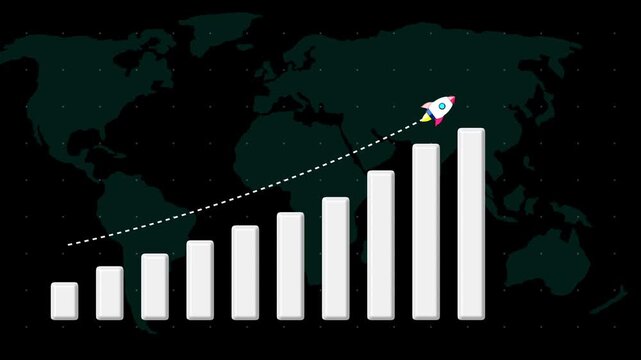 Abstract green bullish stock market graph loop featuring financial profit growth chart background