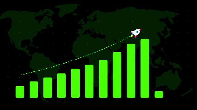 Abstract green bullish stock market graph loop featuring financial profit growth chart background