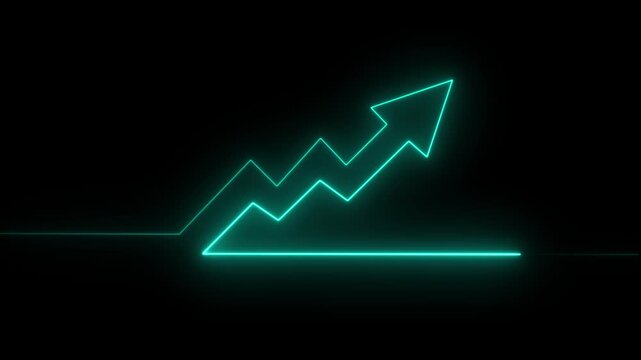 Abstract neon arrow business graph chart icon animation background. Market Recovery Concept. animation