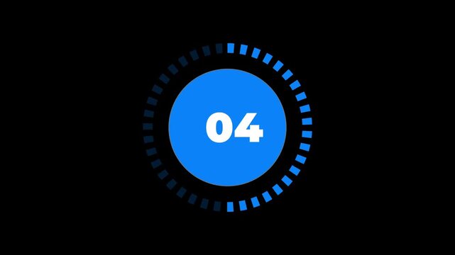 Minimalist blue circular countdown timer with progress bar for broadcast and digital media projects clock