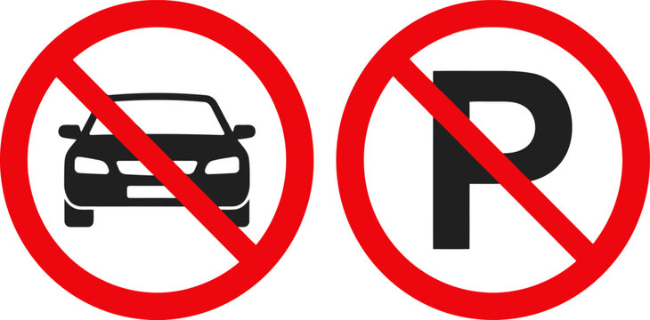 No parking and no vehicle entry signs isolated on white background