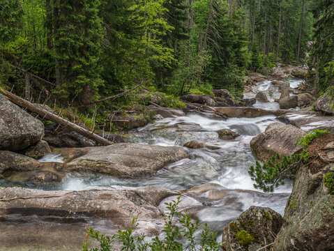 Cascades of waterfall on Cold water creek in High Tatras National Park, Slovakia