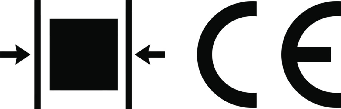 Set of shipping and handling icons including ce mark and pressure limit symbol