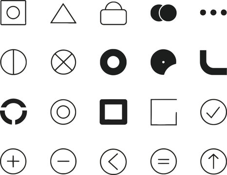 Abstract Minimal Shape Icon Set with Circle, Progress Ring, Checkmark and Arrow Symbols for App UI Design