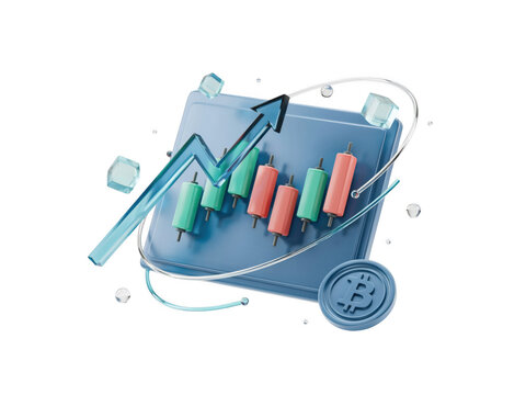 3d financial stock market chart with rising arrow