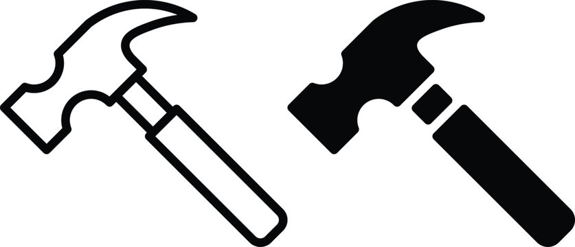 Hammer construction tool icon set with outline and solid style, editable vector collection for web, app, ui, logo and graphic design