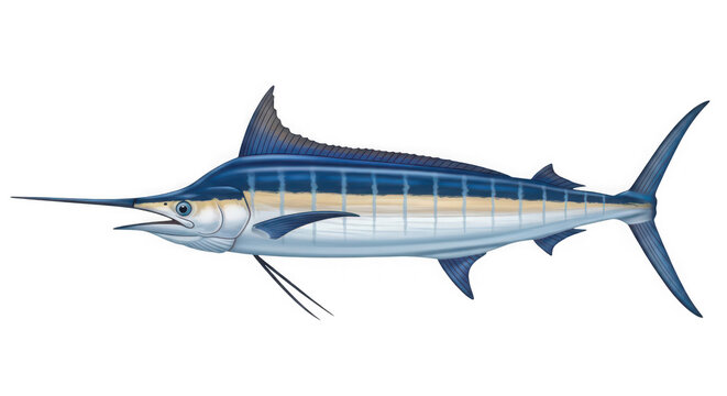 Blue marlin fish swimming with wildlife predator billfish swimming as transparent PNG