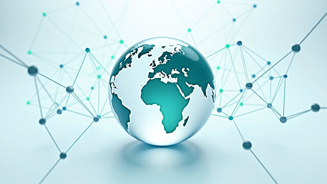 Digital connections illuminate a glass globe on white background with modern design