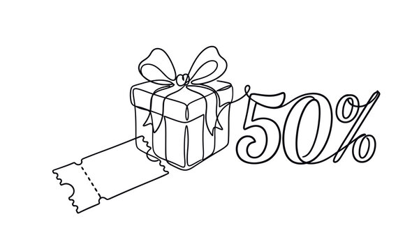 Independence Day (India) 2026 one line art editable design Gift box with bow and key cutout showing fifty percent discount isolated on transparent background, Vector