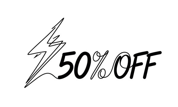 Independence Day (India) 2026 one line art editable design Bold lightning sale sign with fifty percent off text isolated on transparent background, Vector