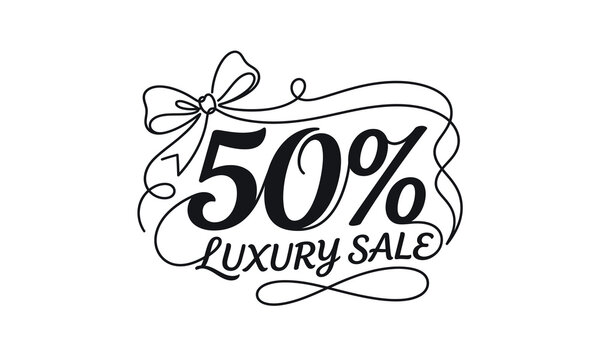 Independence Day (India) 2026 one line art editable design Fifty percent luxury sale decorative ribbon bow graphic illustration isolated on transparent background, Vector