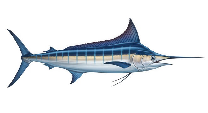 Blue marlin fish swimming with wildlife predator billfish swimming isolated as PNG