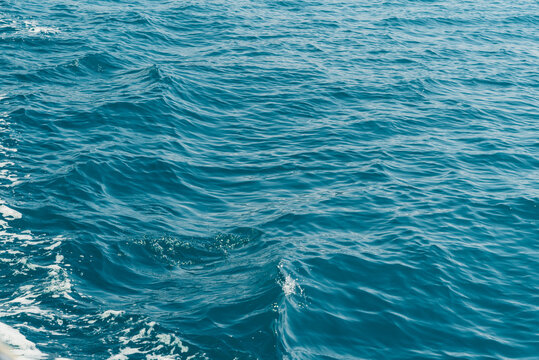 Blue sea water background texture with Gentle Water Movement. Blue ocean water surface with gentle waves, natural ripples, and soft sunlight reflections