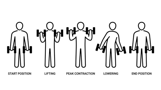 Bicep Curl Exercise Steps with Dumbbells Guide