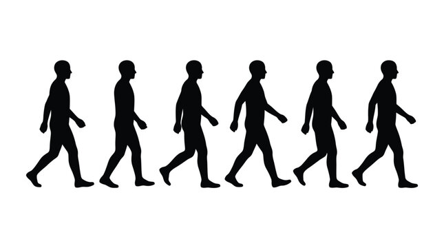 Man walking cycle silhouette. Human gait sequence for animation and motion design.