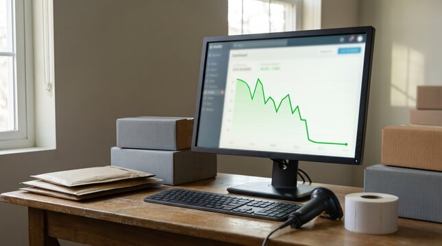 Seller dashboard revenue graph flat zero line on desktop monitor workspace