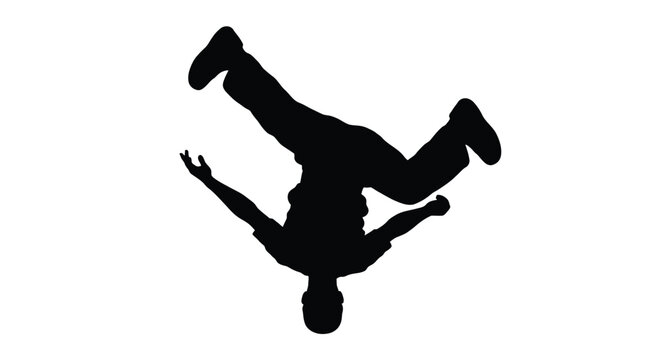 Breakdancer performing a freeze move. Hip hop dancer silhouette doing a power move.