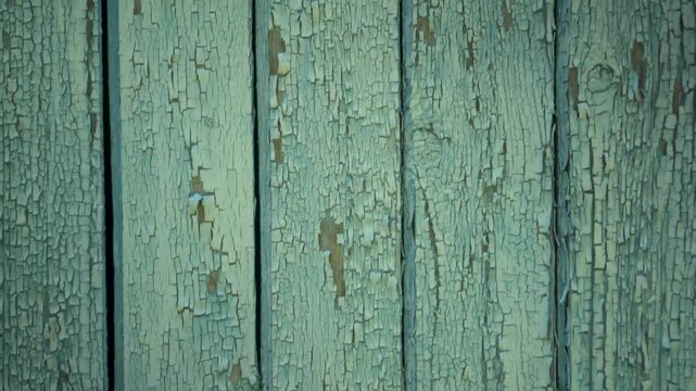 Weathered Peeling Turquoise Paint Wooden Background Camera Moving Up