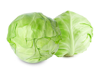Fototapeta premium Young cabbage isolated on white. Two whole heads