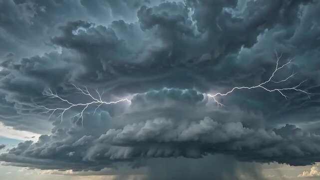 Dramatic Lightning Flashes in Supercell Thunderstorm Sky
