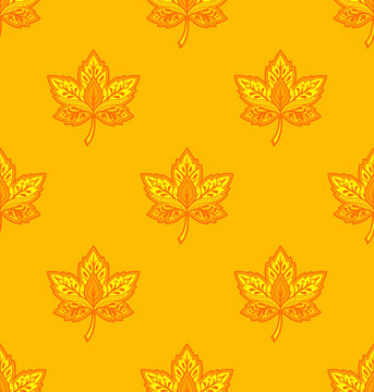 Traditional chinar leaf ethnic motif seamless pattern in limited color palette