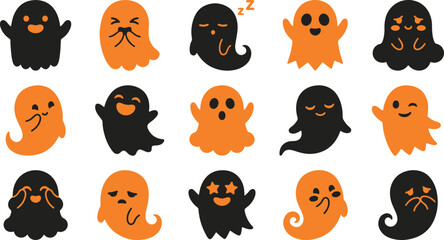Fototapeta premium Collection of cute cartoon ghosts for halloween celebration isolated on transparent background