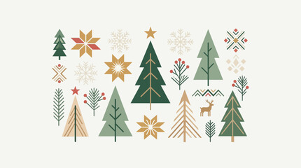 Obraz premium Minimalist geometric winter forest and evergreen tree vector collection