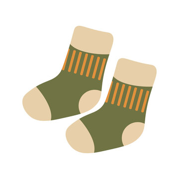 Cozy knit socks icon. Warm autumn clothing element for cold weather and comfort illustration. Flat vector illustration isolated on white background.