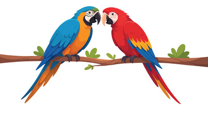 Two Macaws Perched On A Branch Colorful Vector Illustration © Ms sumu