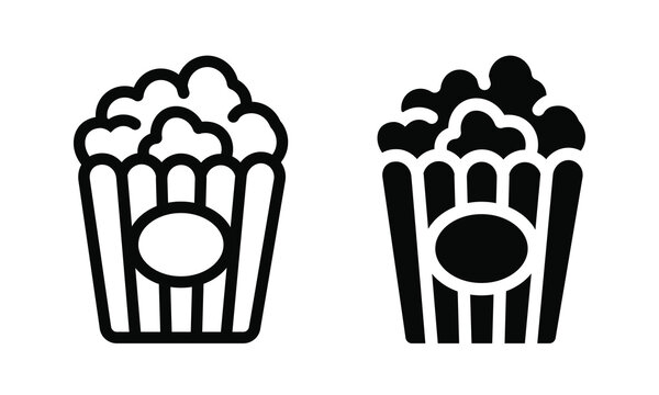 Popcorn bucket icon cinema snack set outline and solid silhouette vector isolated on white background