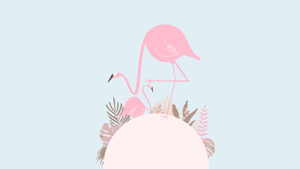 Pink tropical flamingo desktop wallpaper, blue design © Rawpixel.com