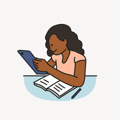 Girl studying on tablet illustration