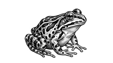 Spotted leopard frog antique style engraving. © Muh