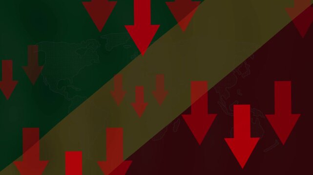 Downward Trend: Red arrows symbolizing a decline are superimposed on a map of the Democratic Republic of Congo, indicating an economic or social downturn.